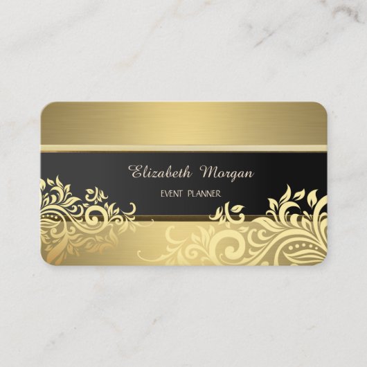 Elegant Luxe Gold Floral Visitekaartje (Voorkant)