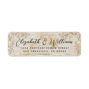 Elegant luxe Gold Lijst & Script Marble Address Etiket