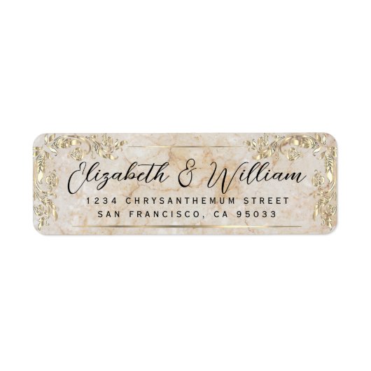 Elegant luxe Gold Lijst & Script Marble Address Etiket (Voorkant)