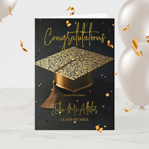Elegant luxe Golden Glitz Pet Afstuderen Kaart
