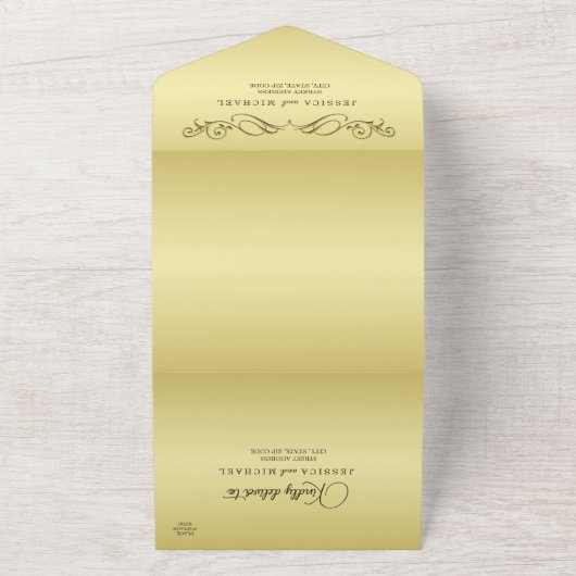 Elegant Luxe Goud  bruiloft All In One Uitnodiging (Buitenkant)