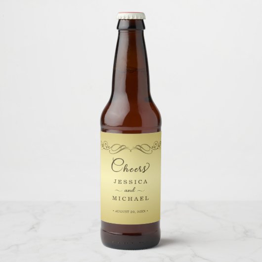 Elegant Luxe Goud bruiloft Bier Etiket (Voorkant)