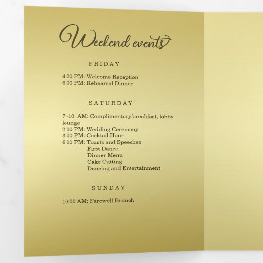 Elegant Luxe Goud bruiloft Drieluik Programma (Binnenzijde eerst)