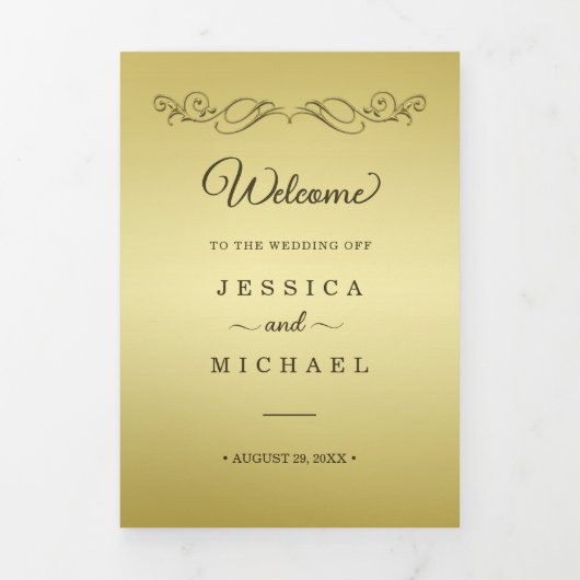 Elegant Luxe Goud bruiloft Drieluik Programma (Cover)