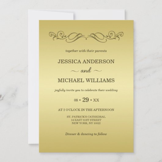 Elegant Luxe Goud  bruiloft Kaart (Voorkant)