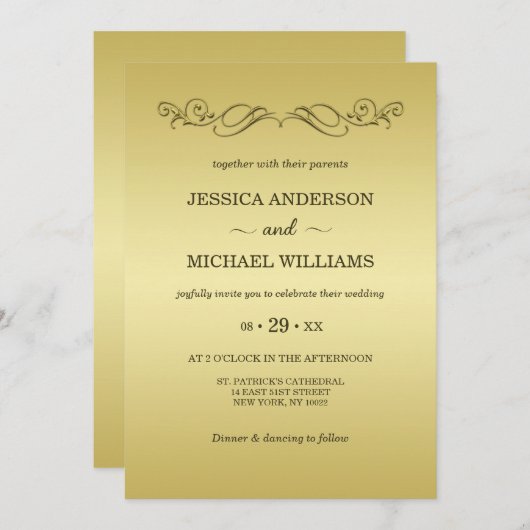 Elegant Luxe Goud bruiloft Kaart (Voorkant / Achterkant)