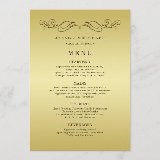 Elegant Luxe Goud  bruiloft Menu (Voorkant)