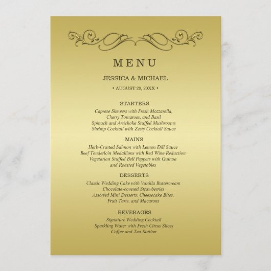 Elegant Luxe Goud  bruiloft Menu (Voorkant)