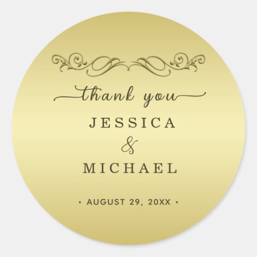 Elegant Luxe Goud  bruiloft Ronde Sticker (Voorkant)