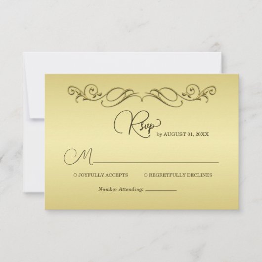 Elegant Luxe Goud bruiloft RSVP Kaartje (Voorkant)