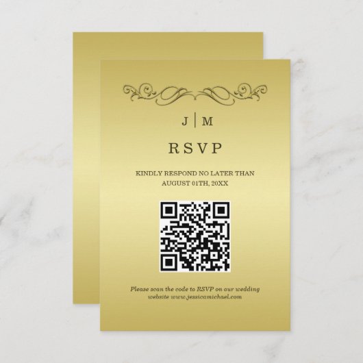 Elegant Luxe Goud  bruiloft RSVP Kaartje (Voorkant / Achterkant)