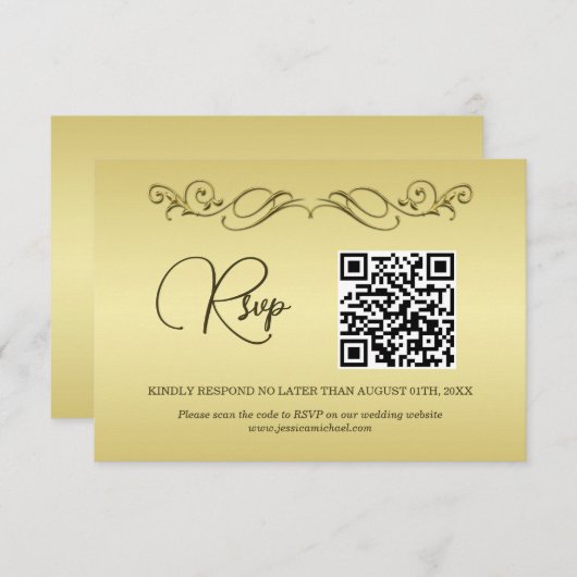 Elegant Luxe Goud  bruiloft RSVP Kaartje (Voorkant / Achterkant)