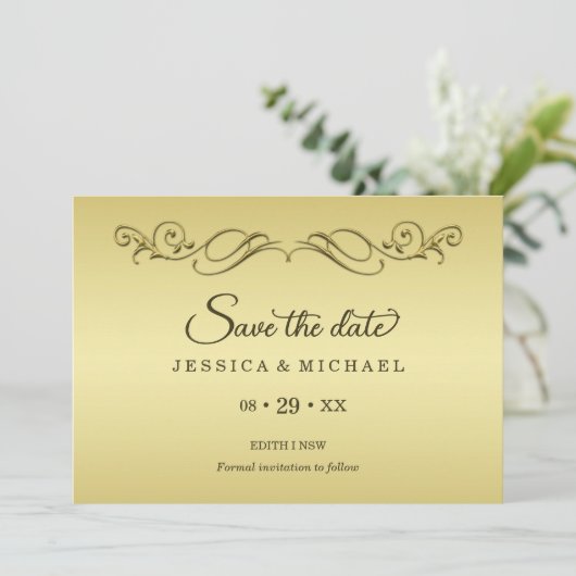 Elegant Luxe Goud bruiloft Save The Date (Staand voorkant)