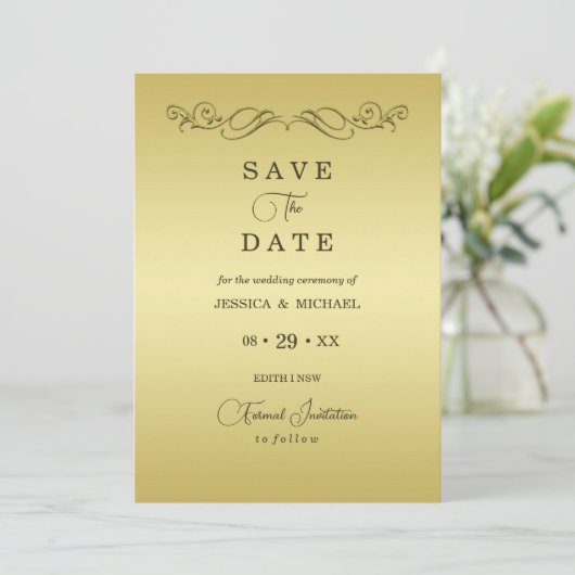 Elegant Luxe Goud  bruiloft Save The Date (Staand voorkant)