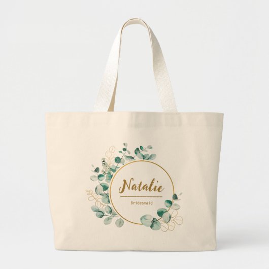 Elegant luxe goud en greenery Bridal party Grote Tote Bag (Voorkant)