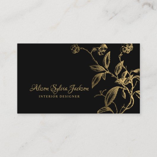 Elegant luxe goud zwart kalligrafie script visitekaartje (Voorkant)