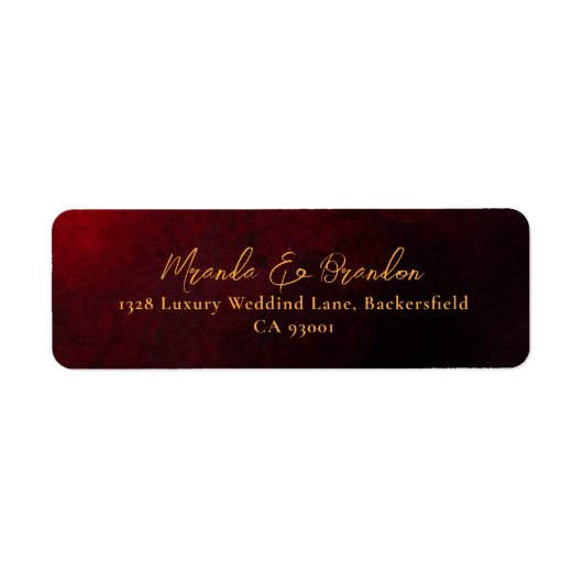 Elegant Luxe Goud Zwart Rood Bruiloft Adres Etiket (Voorkant)