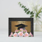 Elegant, Luxe, Gouden glitter, Rozen, Afstudeerdop Briefkaart (Staand voorkant)