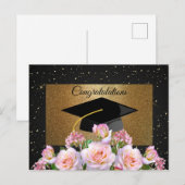 Elegant, Luxe, Gouden glitter, Rozen, Afstudeerdop Briefkaart (Voorkant / Achterkant)