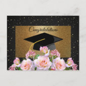 Elegant, Luxe, Gouden glitter, Rozen, Afstudeerdop Briefkaart (Voorkant)