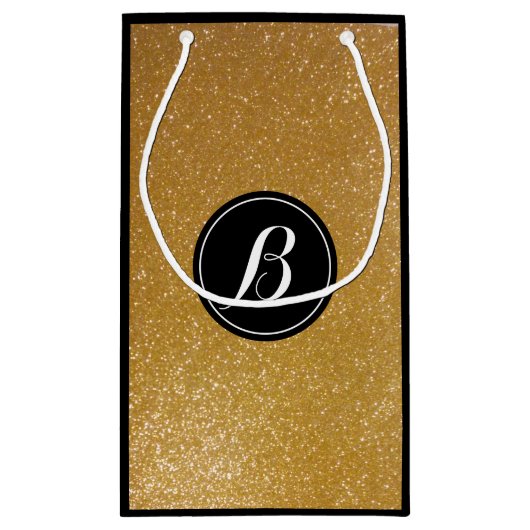 Elegant luxe goudglitter-monogram cadeau klein cadeauzakje (Achterkant)