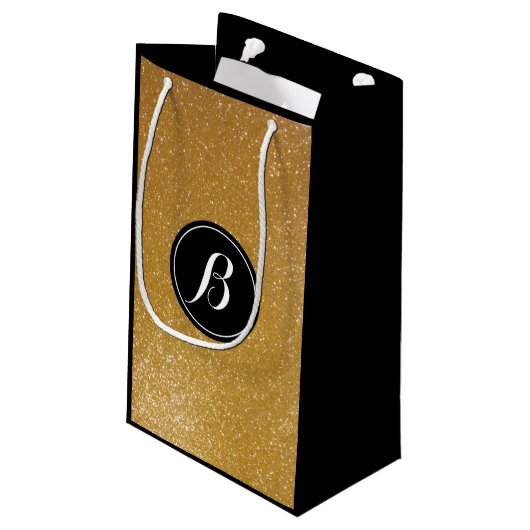 Elegant luxe goudglitter-monogram cadeau klein cadeauzakje (Achterkant Gekanteld)