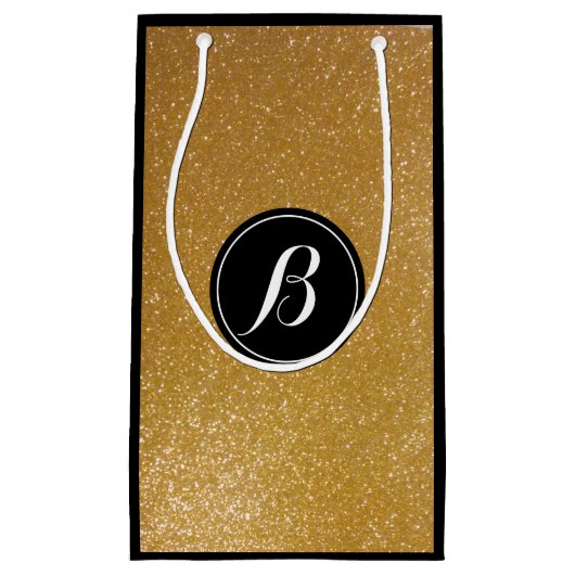 Elegant luxe goudglitter-monogram cadeau klein cadeauzakje (Voorkant)