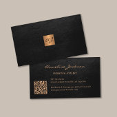 Elegant luxe goudzwart monogram QR-code Visitekaartje