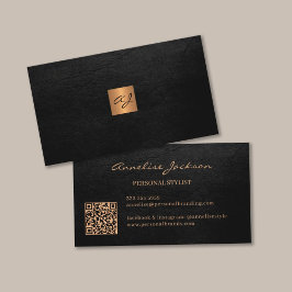 Elegant luxe goudzwart monogram QR-code Visitekaartje