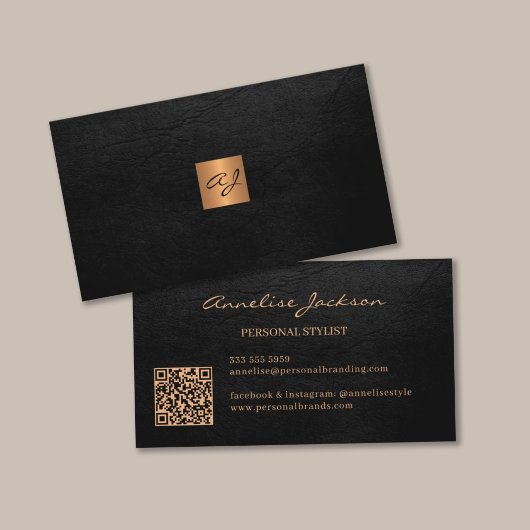 Elegant luxe goudzwart monogram QR-code Visitekaartje