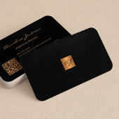 Elegant luxe goudzwart monogram QR-code Visitekaartje