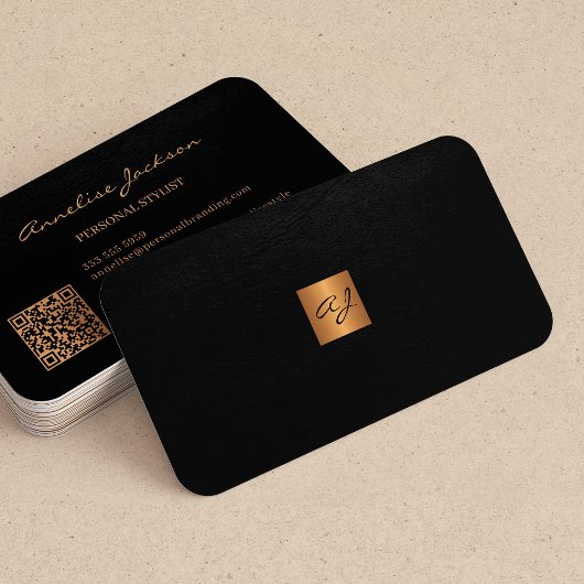 Elegant luxe goudzwart monogram QR-code Visitekaartje