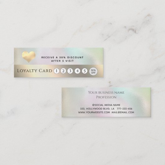 Elegant luxe holografisch goudhart klantenkaartje (Voorkant / Achterkant)