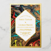 Elegant Luxe Kleurrijke Abstracte Kunst Trouwgoud Folie Uitnodiging