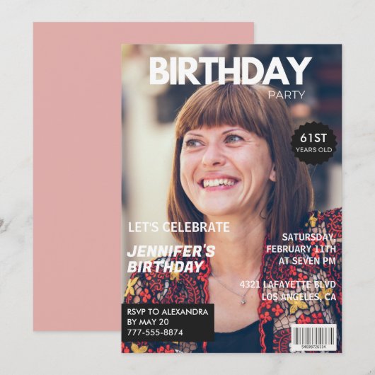 Elegant Luxe Magazine Foto 61e verjaardag Kaart (Voorkant / Achterkant)