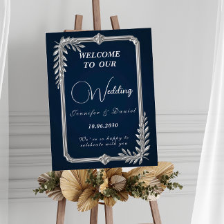 Elegant luxe marineblauwe en zilveren huwelijksaan poster