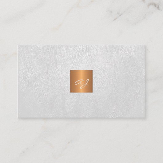 Elegant luxe monogram wit lederkoper visitekaartje (Voorkant)