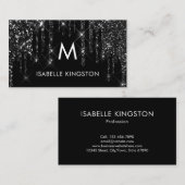 Elegant Luxe Monogram Zwart Glitter Drips Visitekaartje (Voorkant / Achterkant)