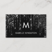 Elegant Luxe Monogram Zwart Glitter Drips Visitekaartje (Voorkant)