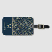 Elegant Luxe Navy Gold Leaf Monogram Bagagelabel (Voorkant (horizontaal))
