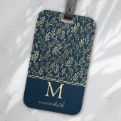 Elegant Luxe Navy Gold Leaf Monogram Bagagelabel