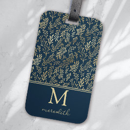 Elegant Luxe Navy Gold Leaf Monogram Bagagelabel