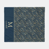 Elegant Luxe Navy Gold Leaf Monogram Fleece Deken (Voorkant (Horizontaal))
