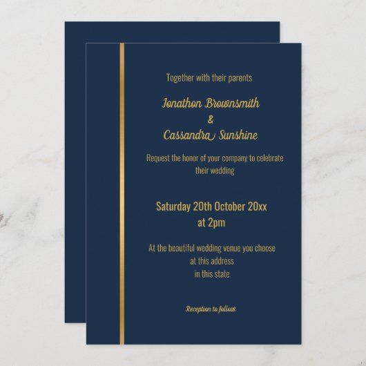 ELEGANT LUXE NAVY GOLD WEDDING INVITATION KAART (Voorkant / Achterkant)