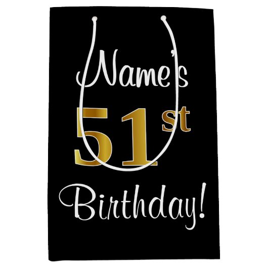 Elegant, Luxe, Nepgoud Uiterlijk 51e Verjaardag Medium Cadeauzakje (Voorkant)