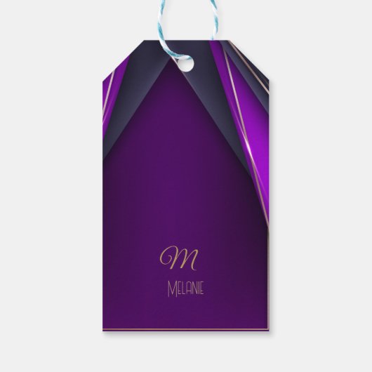 Elegant Luxe Paarse Gouden Monogram Modern Glam Cadeaulabel (Achterkant)