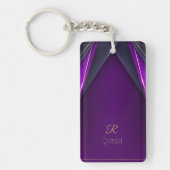 Elegant Luxe Paarse Gouden Monogram Modern Glam Sleutelhanger (Voorkant)