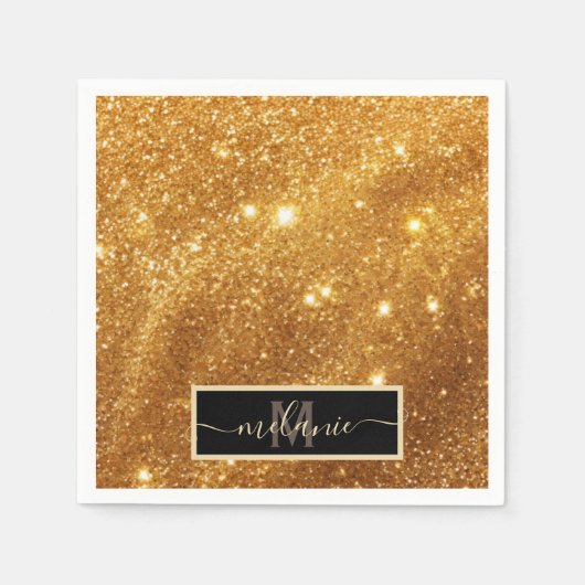 Elegant Luxe Pure Gold Glitter Monogram Glam Servet (Voorkant)