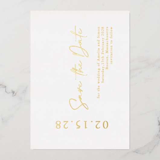Elegant Luxe Real Gold Foil Bespaar op datum Folie Uitnodiging (Voorkant)