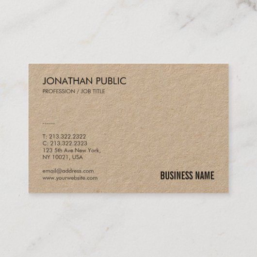 Elegant luxe Real Kraft Paper Moderne Sjabloon Visitekaartje (Achterkant)